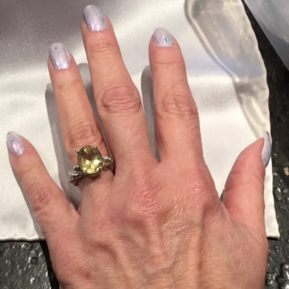 Large yellow quartz and sterling silver ring